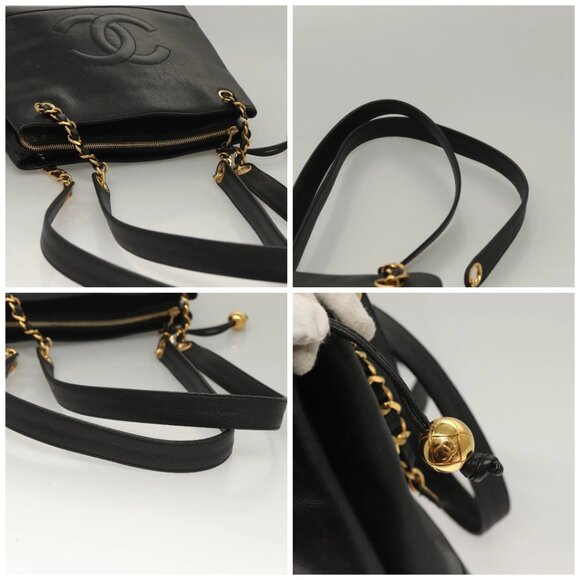 CHANEL COCO Mark Chain Shoulder Bag Grained Calf Skin Black Gold CC Auth 132292 - Picture 16 of 16